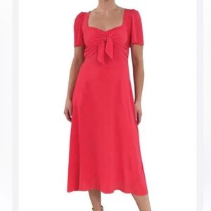 Julia Jordan Vibrant Red Crepe Midi Dress Tie Front Bodice Back Zip Lined Sz 6